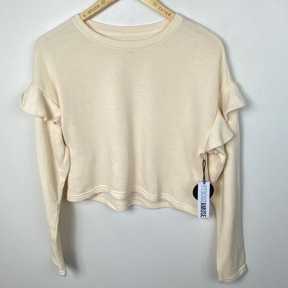 NWT Revolve Amuse Society Rose Fleece Pullover Size XS Ruffle Sweatshirt Top - Picture 13 of 14